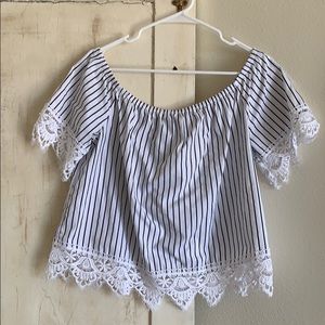 Off the shoulder white and black top